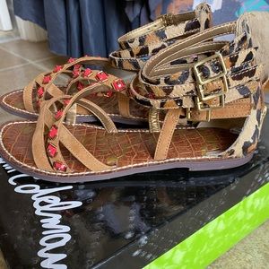 EUC Sam Edelman sandals size 6, leopard print and coral bead details